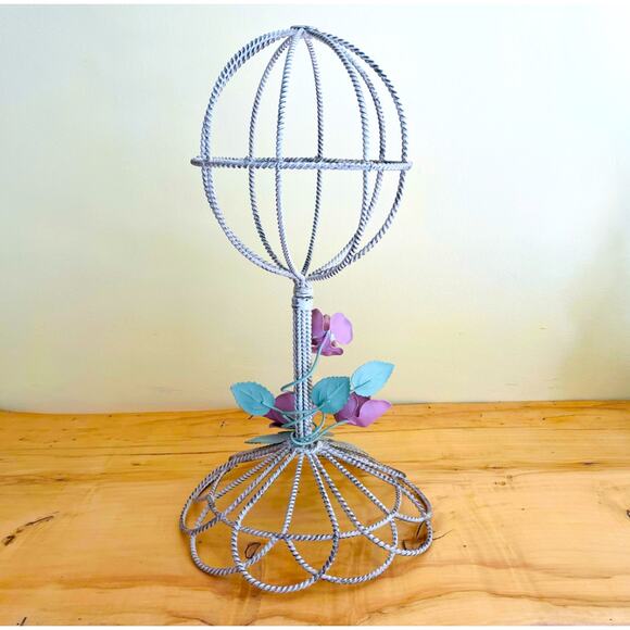Vtg Style Twisted Metal Wire Hat Wig Display Stand Victorian Shabby Chic French - Picture 2 of 16